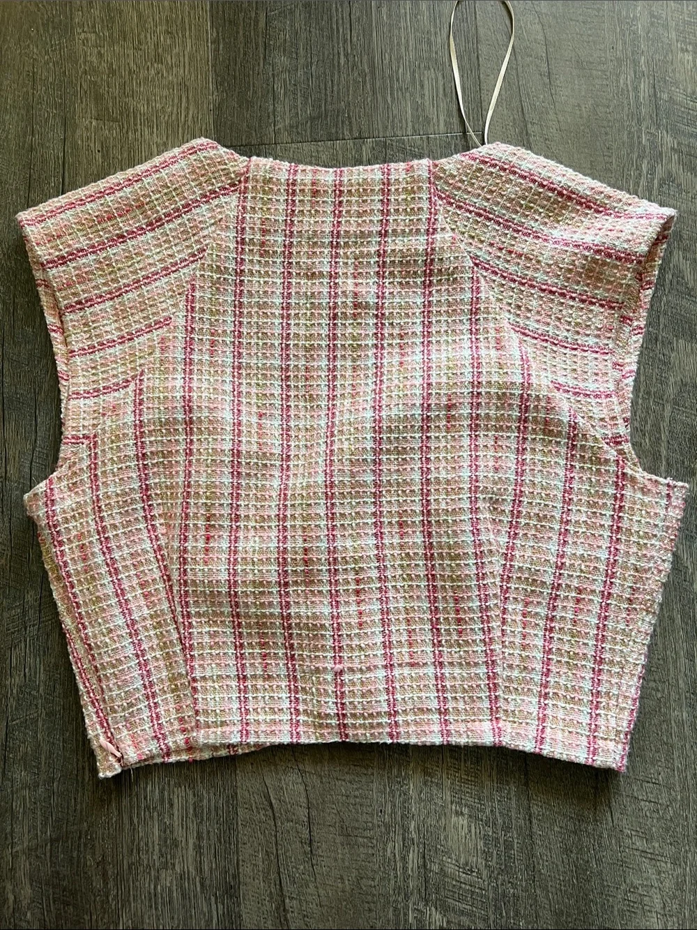 Krush Pink and Cream Tweed Bow-Accent Crop Top